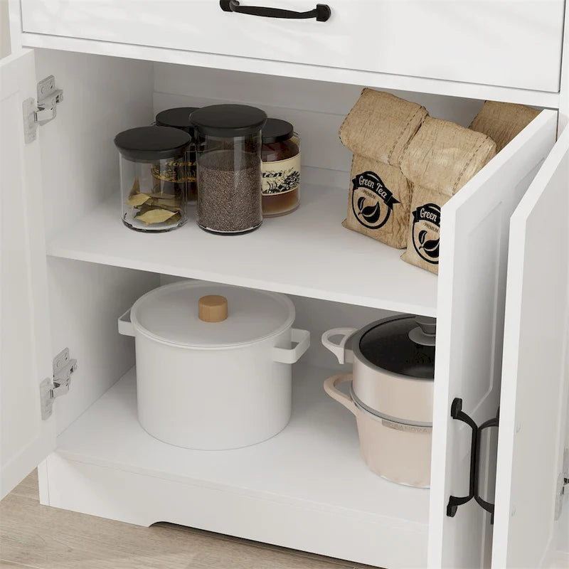 White Wood Grain Sideboard Cabinet with 3 Drawers and 3 Doors