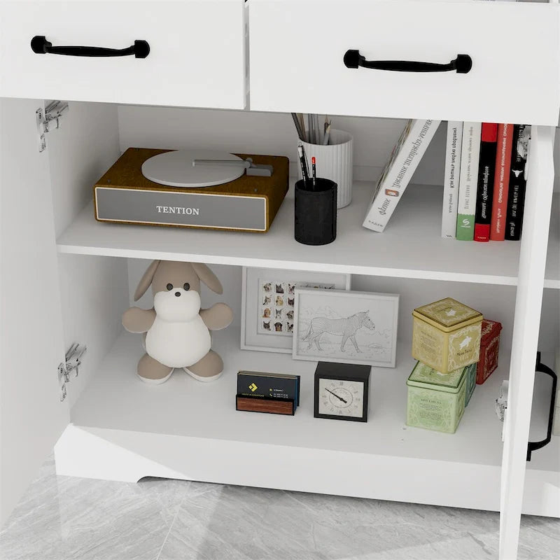 White Wood Grain Sideboard Cabinet with 3 Drawers and 3 Doors
