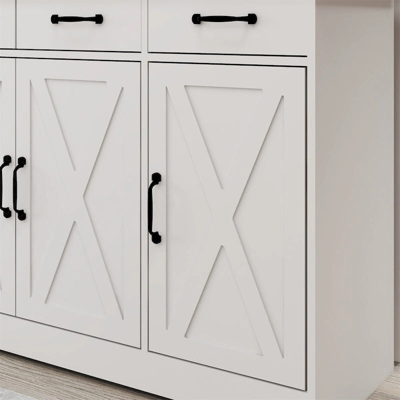 White Wood Grain Sideboard Cabinet with 3 Drawers and 3 Doors