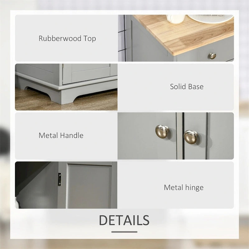 Kitchen Sideboard Cabinet with 3 Drawers and Adjustable Shelves Gray White