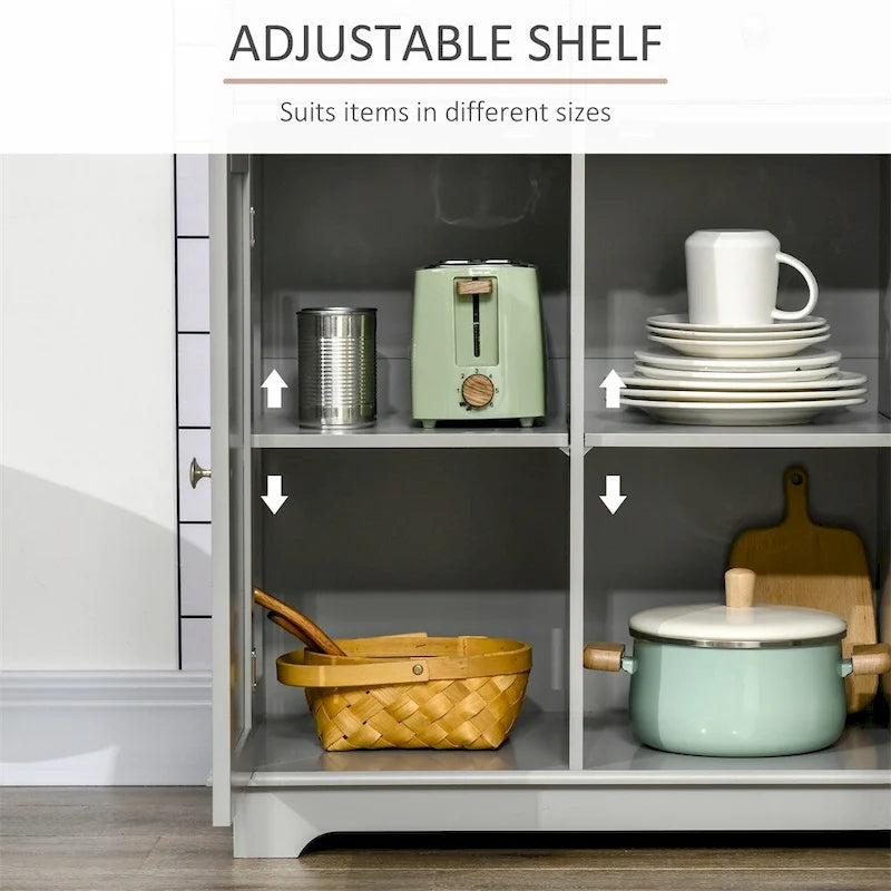 Kitchen Sideboard Cabinet with 3 Drawers and Adjustable Shelves Gray White