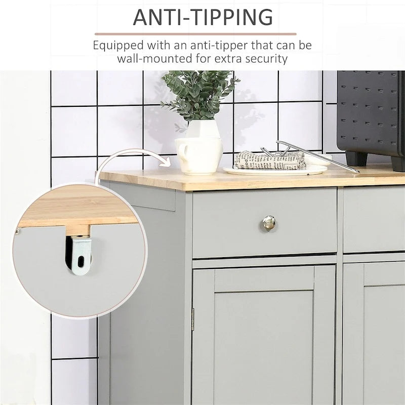 Kitchen Sideboard Cabinet with 3 Drawers and Adjustable Shelves Gray White