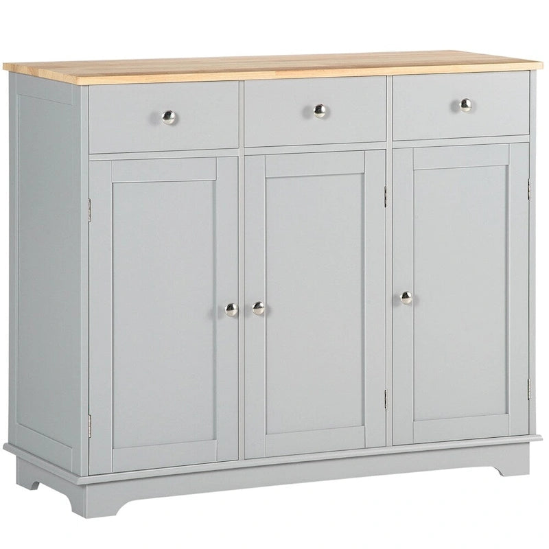 Kitchen Sideboard Cabinet with 3 Drawers and Adjustable Shelves Gray White