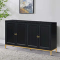 Wooden Sideboard Cabinet with Faux Marble Top Gold Handles Black Light Gray