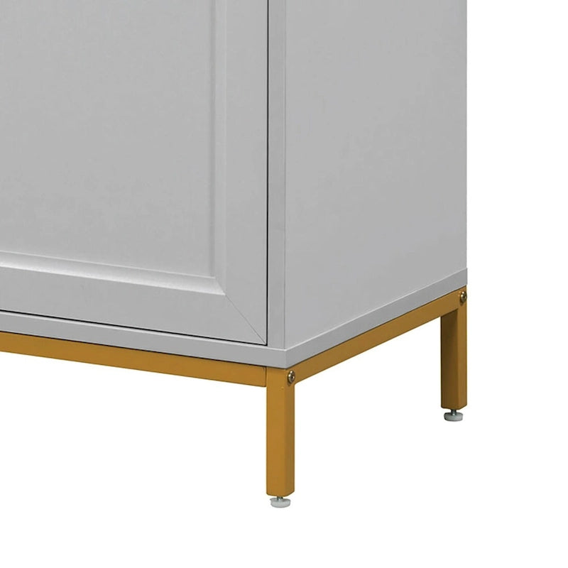 Wooden Sideboard Cabinet with Faux Marble Top Gold Handles Black Light Gray