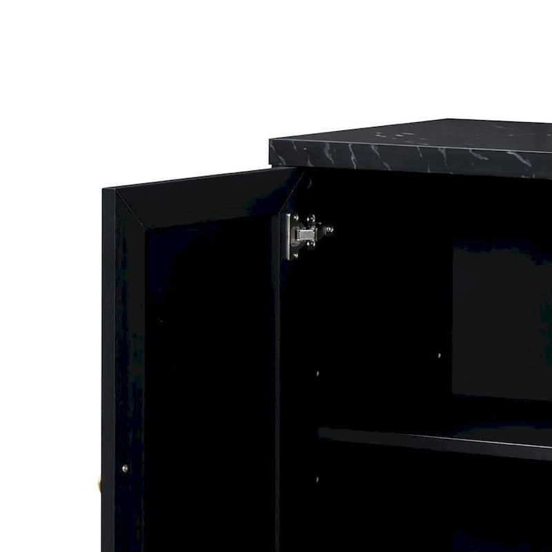 Wooden Sideboard Cabinet with Faux Marble Top Gold Handles Black Light Gray