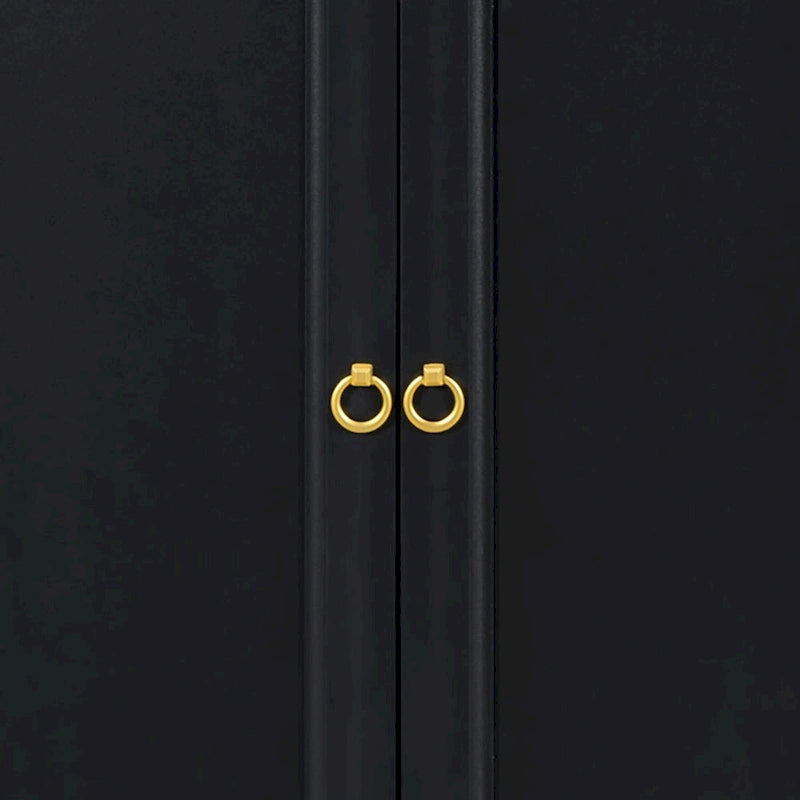 Wooden Sideboard Cabinet with Faux Marble Top Gold Handles Black Light Gray