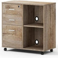 Mobile Wood Filing Cabinet with 3 Lockable Drawers and Open Shelves