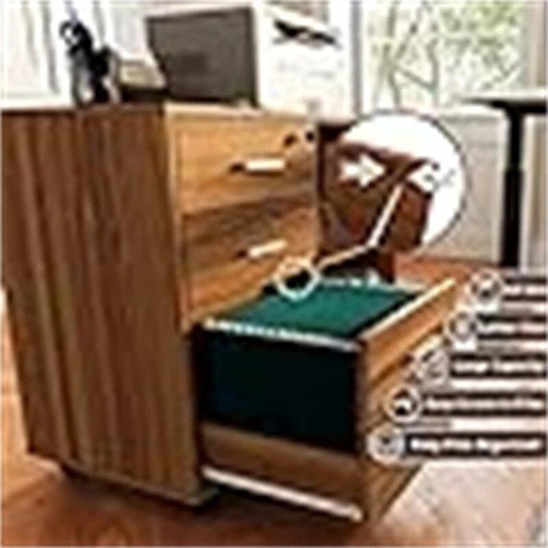 Mobile Wood Filing Cabinet with 3 Lockable Drawers and Open Shelves