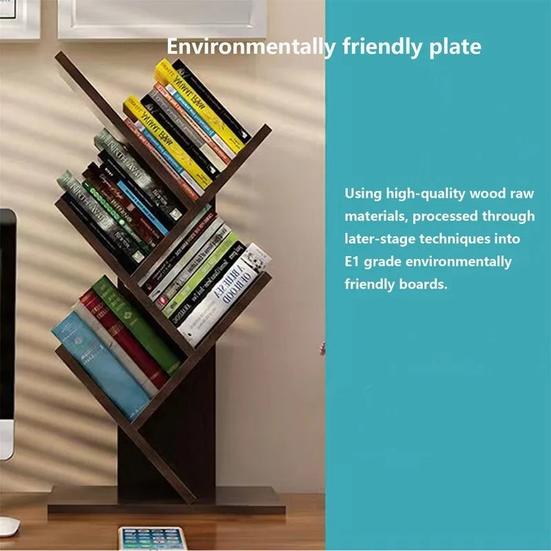 Tree-Shaped 5-Tier Wooden Desktop Bookshelf Organizer Brown White