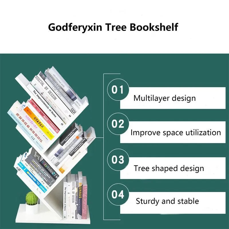 Tree-Shaped 5-Tier Wooden Desktop Bookshelf Organizer Brown White