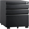 Metal Rolling File Cabinet 3 Drawers Locking Pedestal Black White