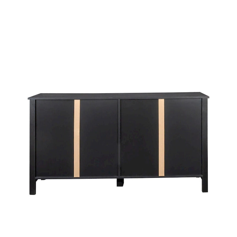 Freestanding Sideboard Storage Cabinet with 4 Barn Doors Open Shelves White Black