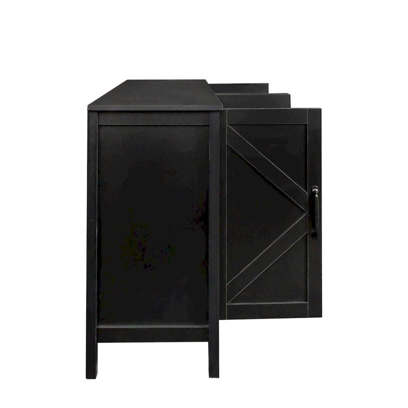 Freestanding Sideboard Storage Cabinet with 4 Barn Doors Open Shelves White Black