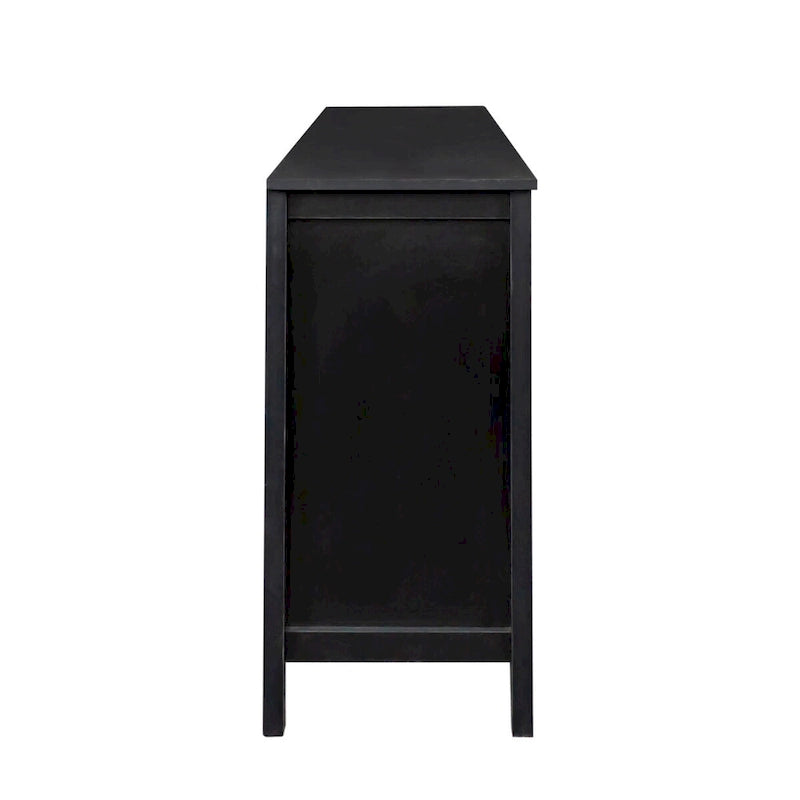 Freestanding Sideboard Storage Cabinet with 4 Barn Doors Open Shelves White Black