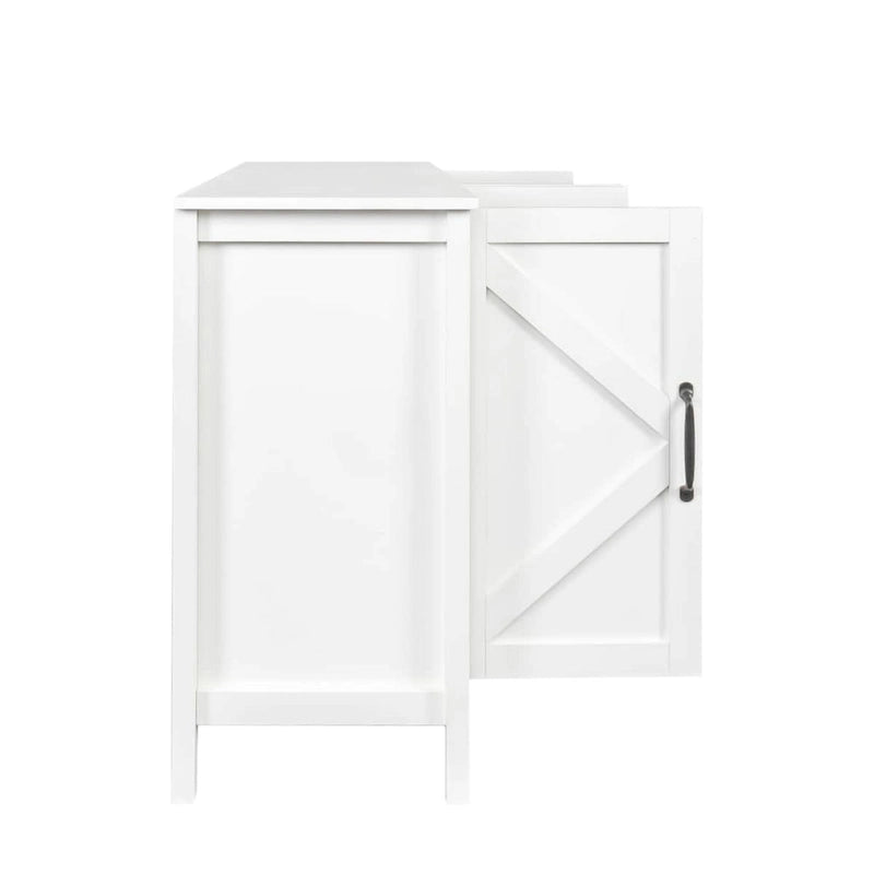 Freestanding Sideboard Storage Cabinet with 4 Barn Doors Open Shelves White Black