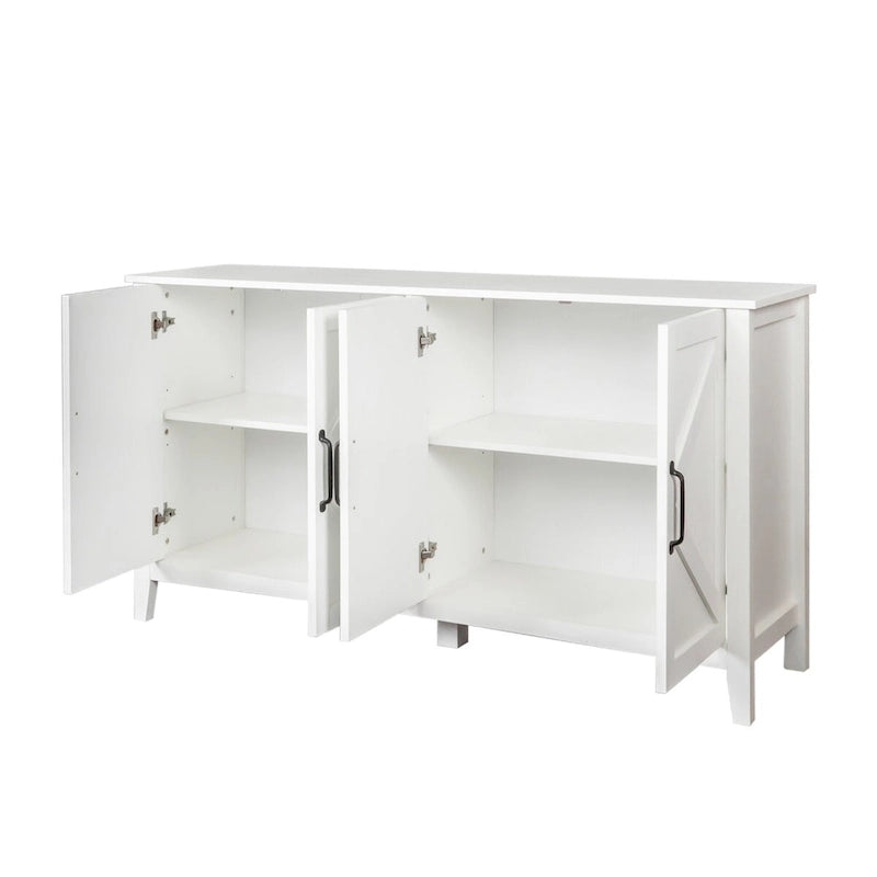 Freestanding Sideboard Storage Cabinet with 4 Barn Doors Open Shelves White Black