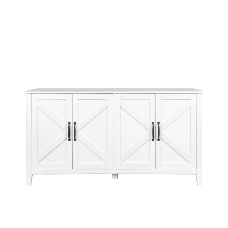 Freestanding Sideboard Storage Cabinet with 4 Barn Doors Open Shelves White Black