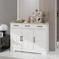 White Farmhouse Sideboard Buffet Cabinet 3 Drawers 3 Doors Black Handles