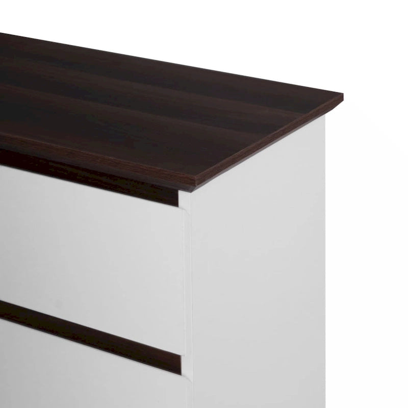 5-Drawer Dresser White Body Dark Wood Top Storage Chest Bedroom Living Room