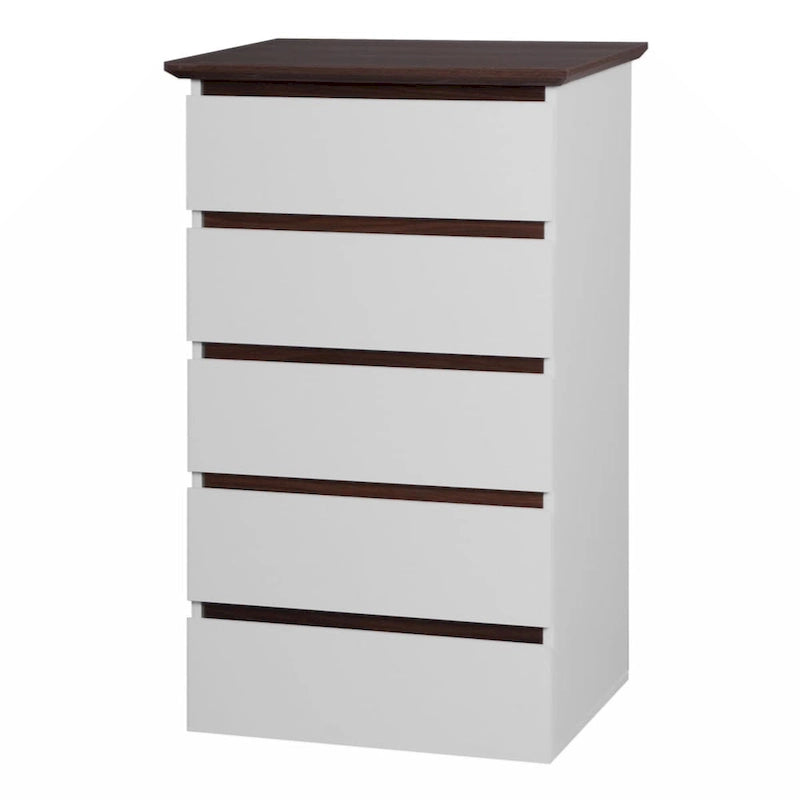 5-Drawer Dresser White Body Dark Wood Top Storage Chest Bedroom Living Room