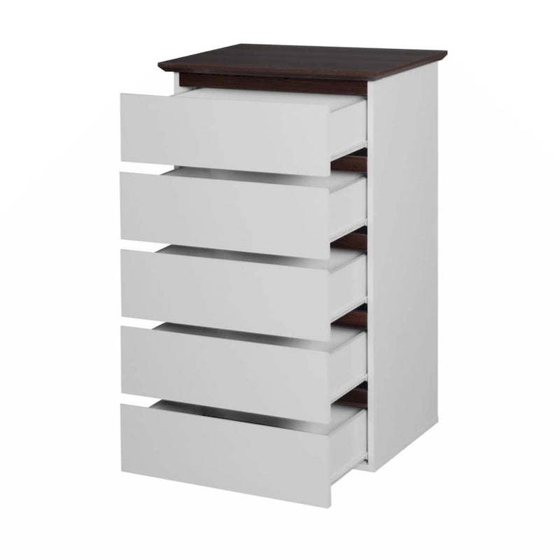 5-Drawer Dresser White Body Dark Wood Top Storage Chest Bedroom Living Room