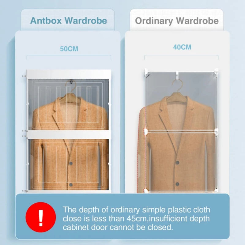 Foldable Portable Wardrobe Closet with Multi-Compartment Doors White Brown
