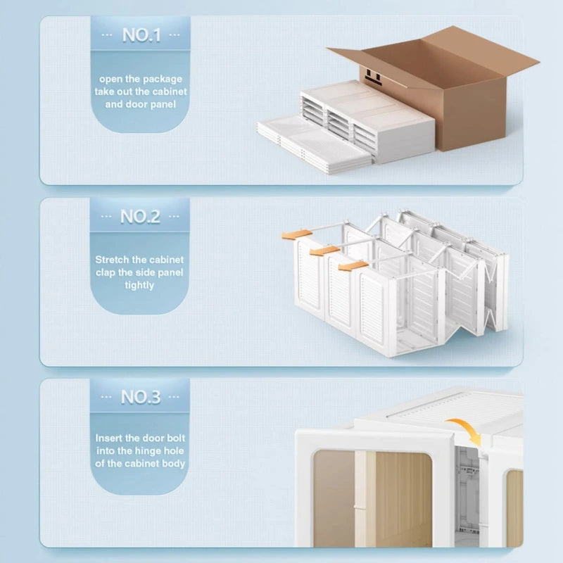 Foldable Portable Wardrobe Closet with Multi-Compartment Doors White Brown