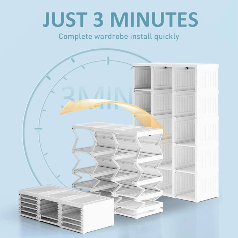 Foldable Portable Wardrobe Closet with Multi-Compartment Doors White Brown