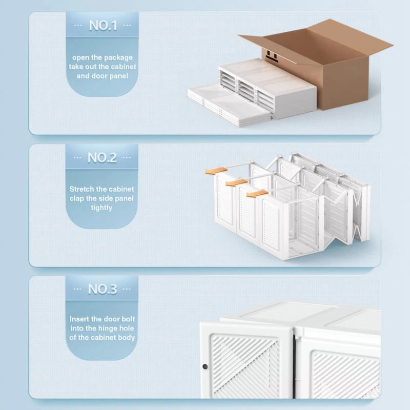 Foldable Portable Wardrobe Closet with Multi-Compartment Doors White Brown