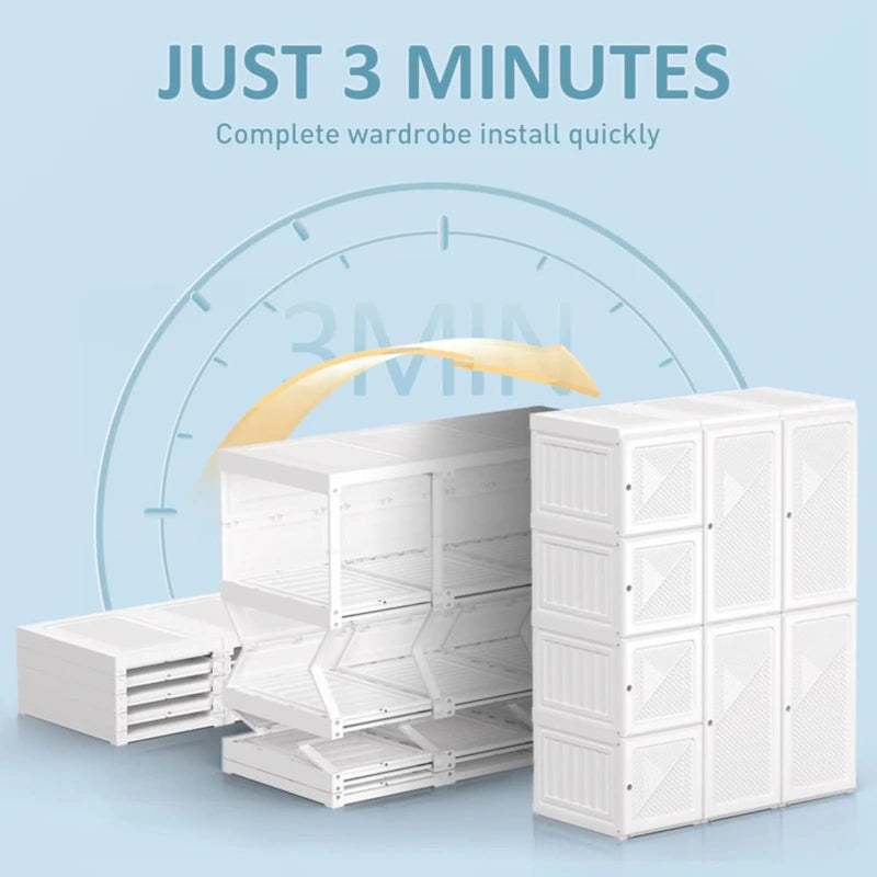 Foldable Portable Wardrobe Closet with Multi-Compartment Doors White Brown