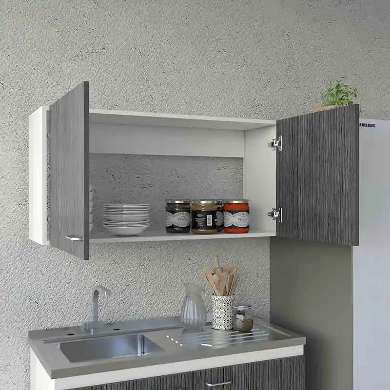 Meuble haut à double porte avec étagère intérieure, finition blanche
