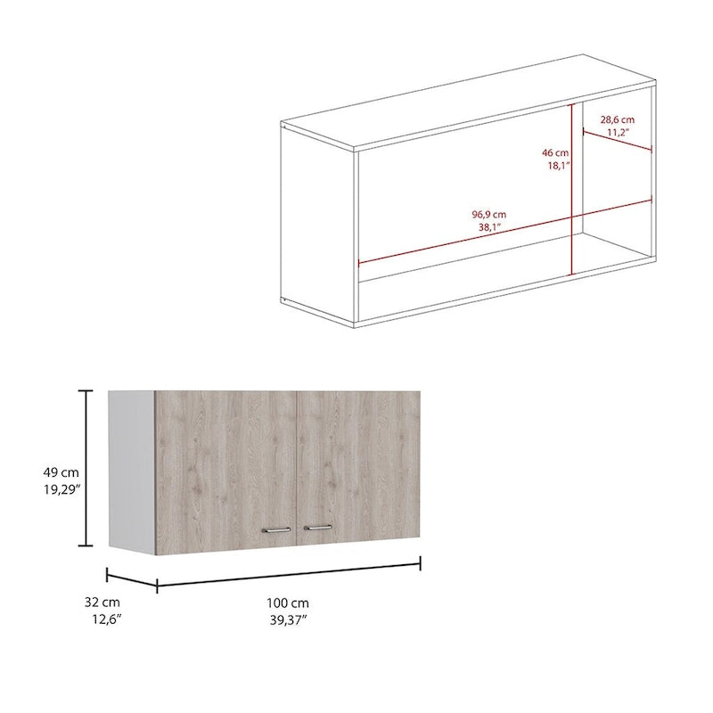 Wall Mounted Double Door Cabinet with Internal Shelf White Finish