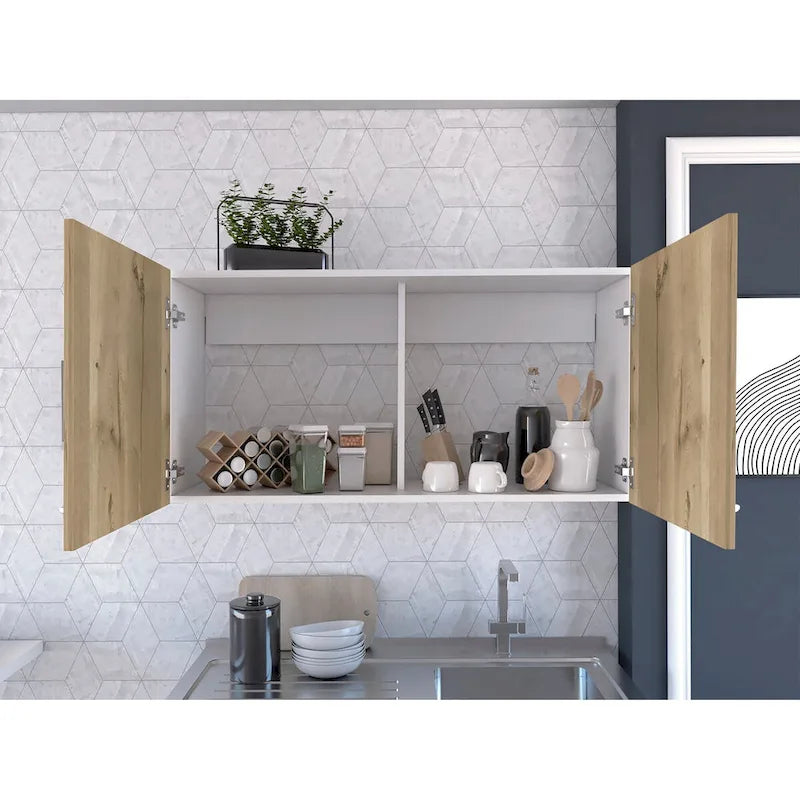 Wall Mounted Double Door Cabinet with Internal Shelf White Finish