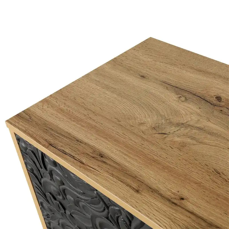 Black Floral Carved Door Storage Cabinet Natural Wood Frame Black