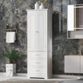 Freestanding Tall Storage Cabinet with Double Doors and Three Drawers, White