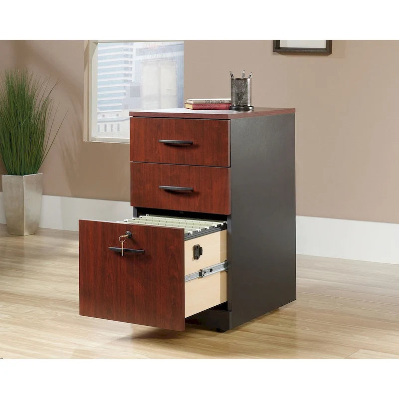 3-Drawer File Cabinet with Lock Classic Cherry Soft Black