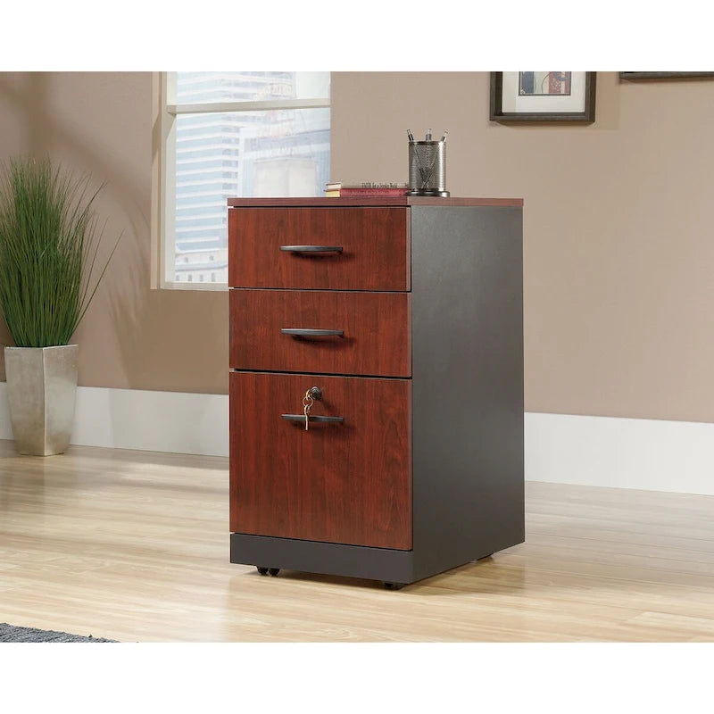 3-Drawer File Cabinet with Lock Classic Cherry Soft Black