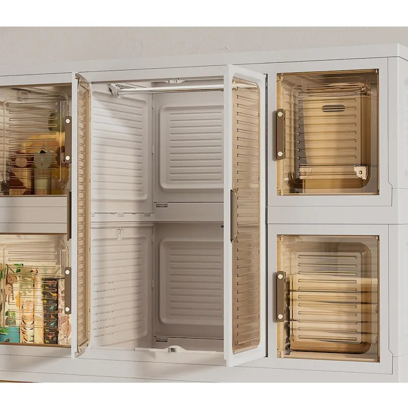 White Foldable Kids Wardrobe Closet with Magnetic Doors and Hanging Rods
