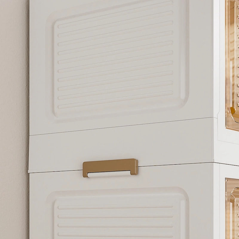 White Foldable Kids Wardrobe Closet with Magnetic Doors and Hanging Rods