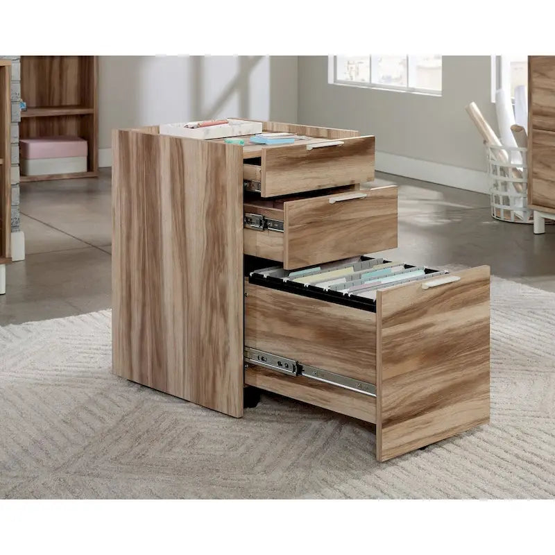 3-Drawer Mobile File Pedestal Cabinet with Casters Pebble Pine Wood