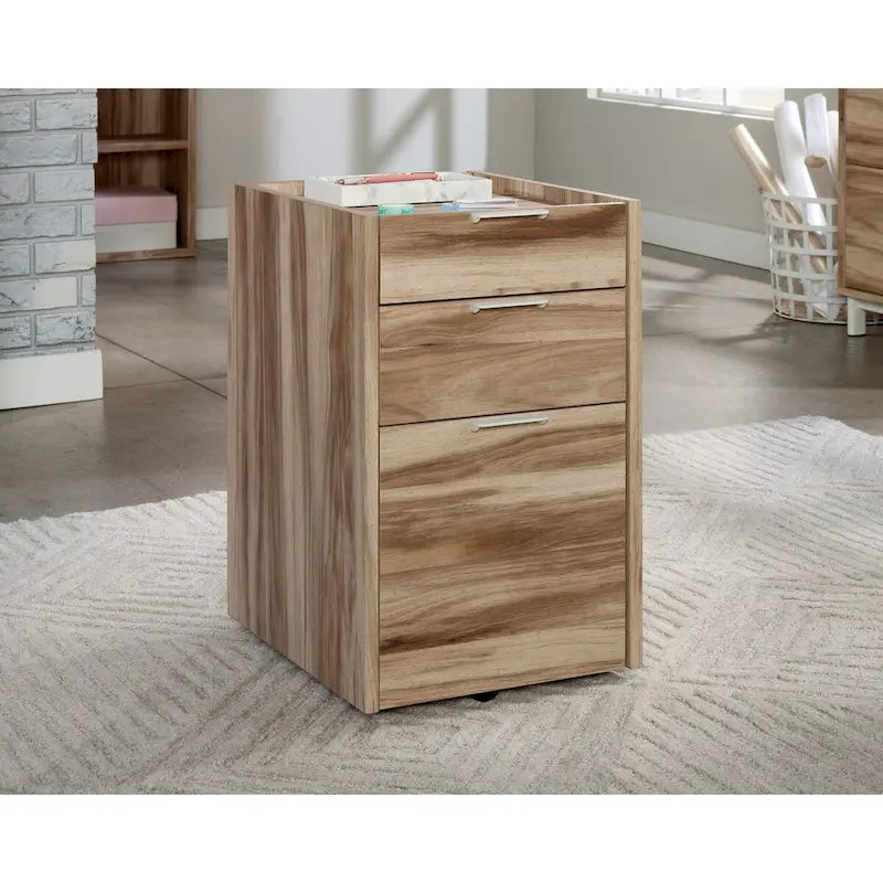 3-Drawer Mobile File Pedestal Cabinet with Casters Pebble Pine Wood