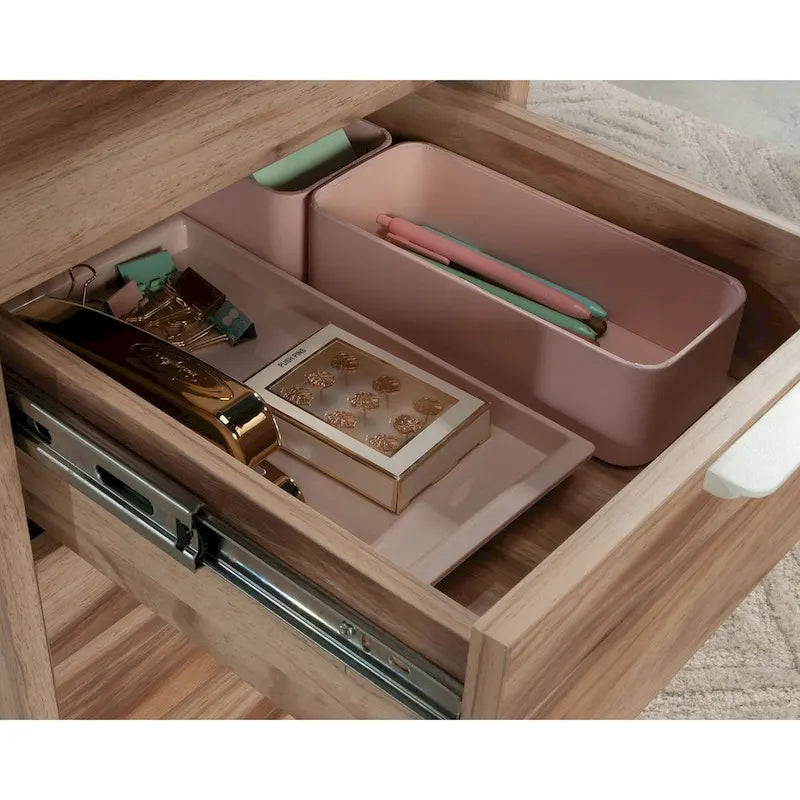 3-Drawer Mobile File Pedestal Cabinet with Casters Pebble Pine Wood