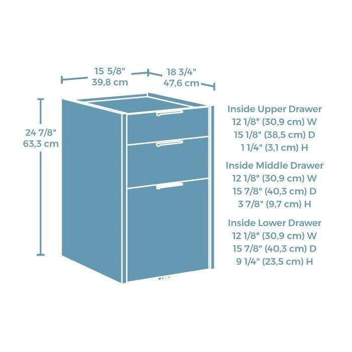 3-Drawer Mobile File Pedestal Cabinet with Casters Pebble Pine Wood