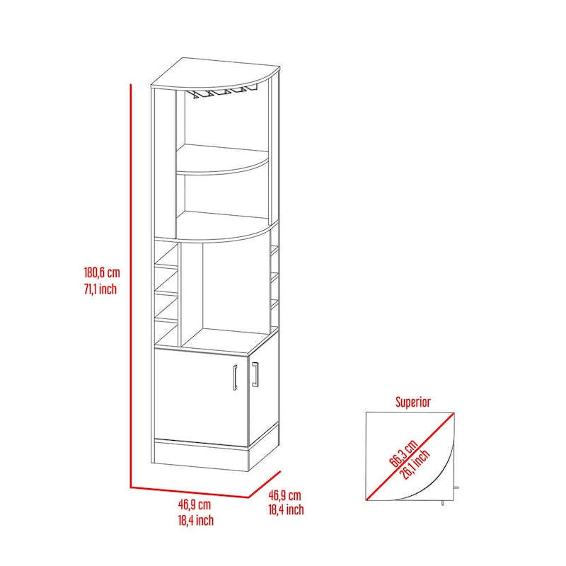 Corner Bar Cabinet Dark Walnut with Open Shelves Wine Rack Glass Holder Brown