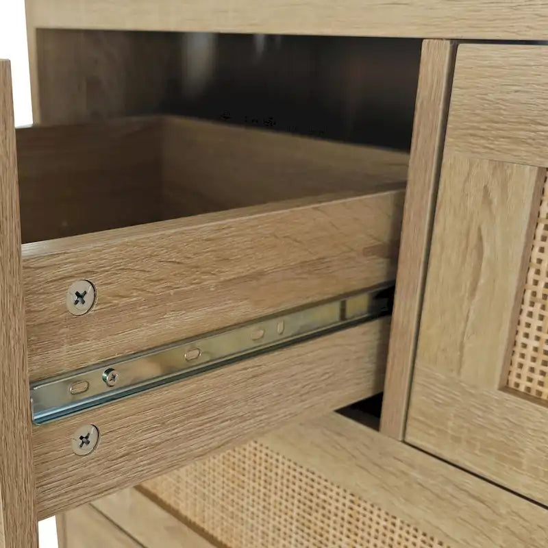 Natural Rattan 4-Drawer Wood Dresser Chest with Smooth Glide Rails