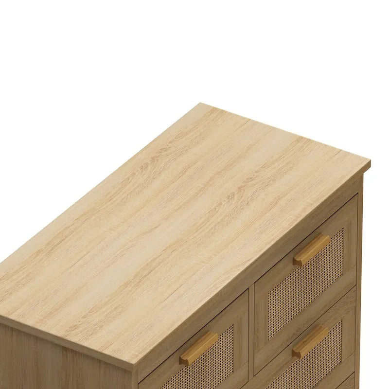 Natural Rattan 4-Drawer Wood Dresser Chest with Smooth Glide Rails