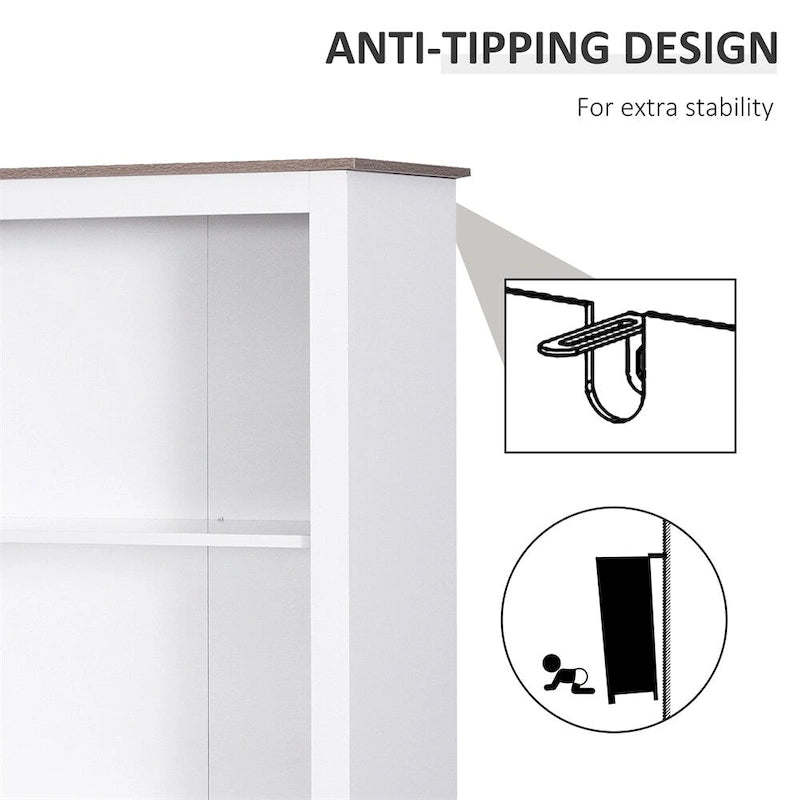 White Freestanding Tall Storage Cabinet with Open Shelves and Door