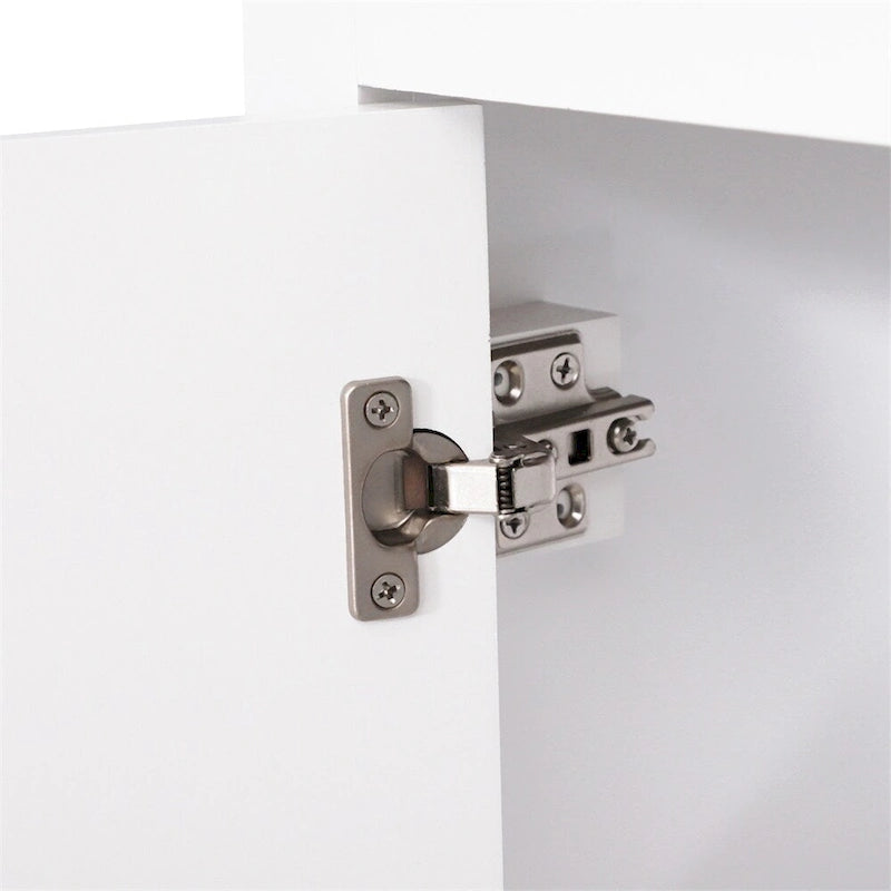 White Freestanding Tall Storage Cabinet with Open Shelves and Door