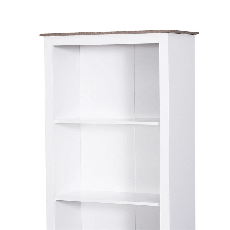 White Freestanding Tall Storage Cabinet with Open Shelves and Door